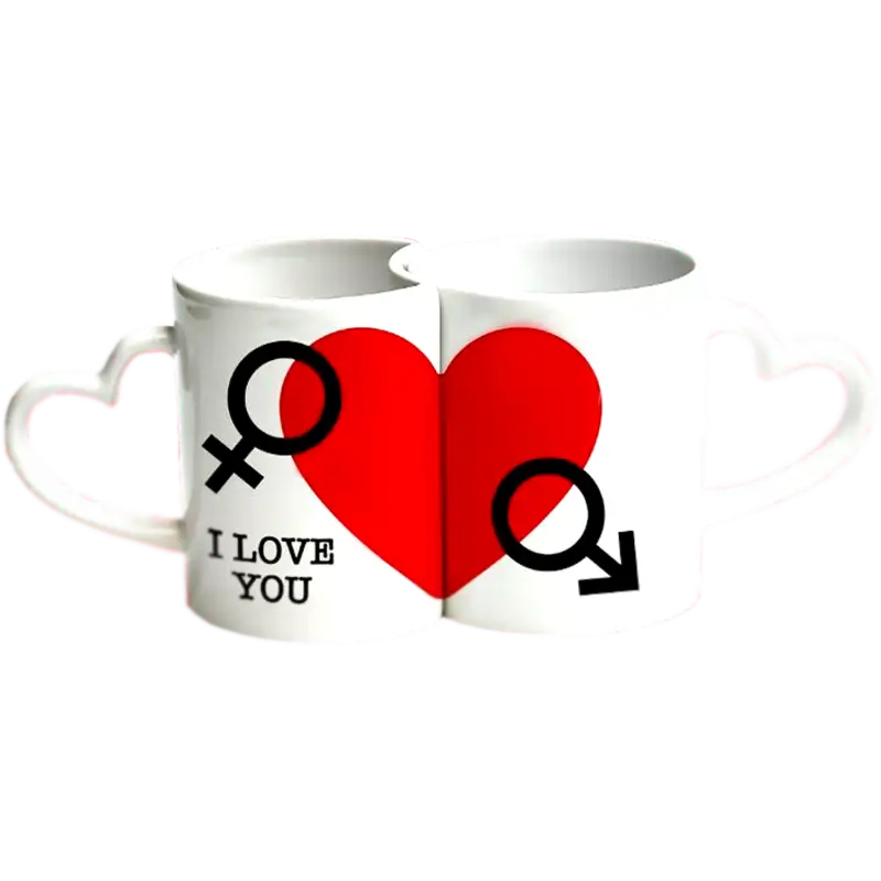 Taza de cerámica 11oz Blanca Pareja con asa de Corazón (Caja de 12) Color Make