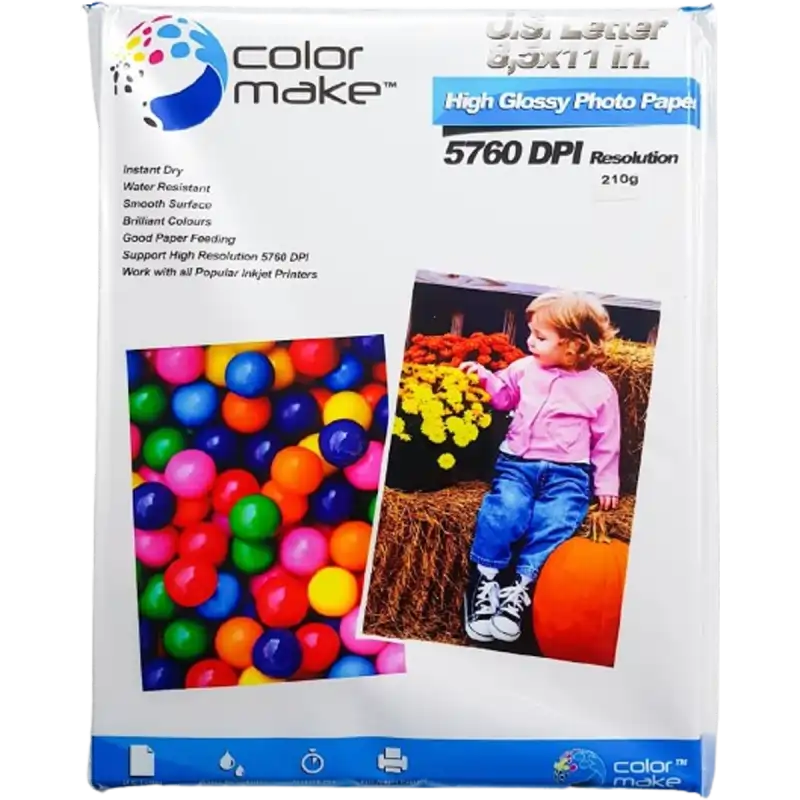 Papel fotográfico 210gr  Tamaño Carta (Caja de 20) Color Make