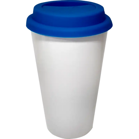 Vaso Tumbler de cerámica 15oz. Cónico con tapa de silicón