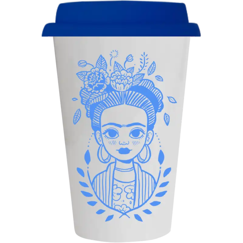 Vaso Tumbler de cerámica 15oz. Cónico con tapa de silicón