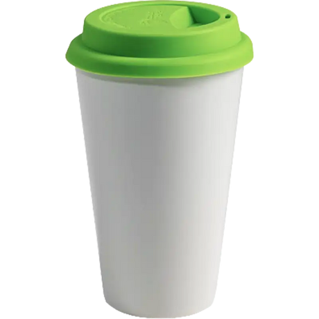 Vaso Tumbler de cerámica 15oz. Cónico con tapa de silicón