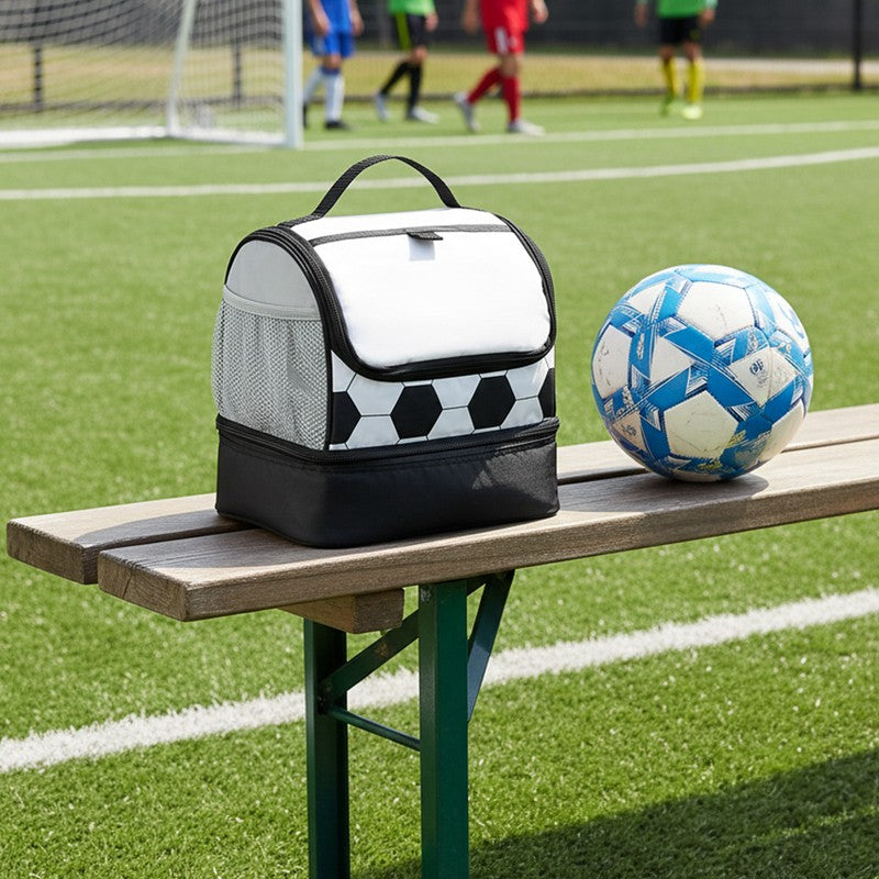LONCHERA SOCCER - BLANCO CON NEGRO
