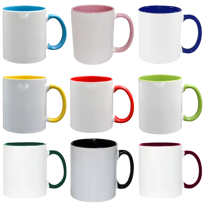 Taza de cerámica 11oz Blanca Interior y asa de colores (Caja de 36) Color Make