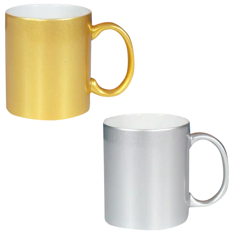 Taza de cerámica dorada y plateada. Reforzada (Caja de 36 pzas) Blue Heat