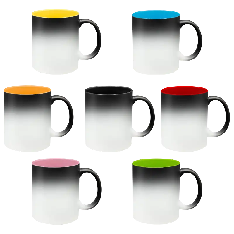 Taza de cerámica 11oz Mágica Color Negro Interior De Colores (Caja de 12)