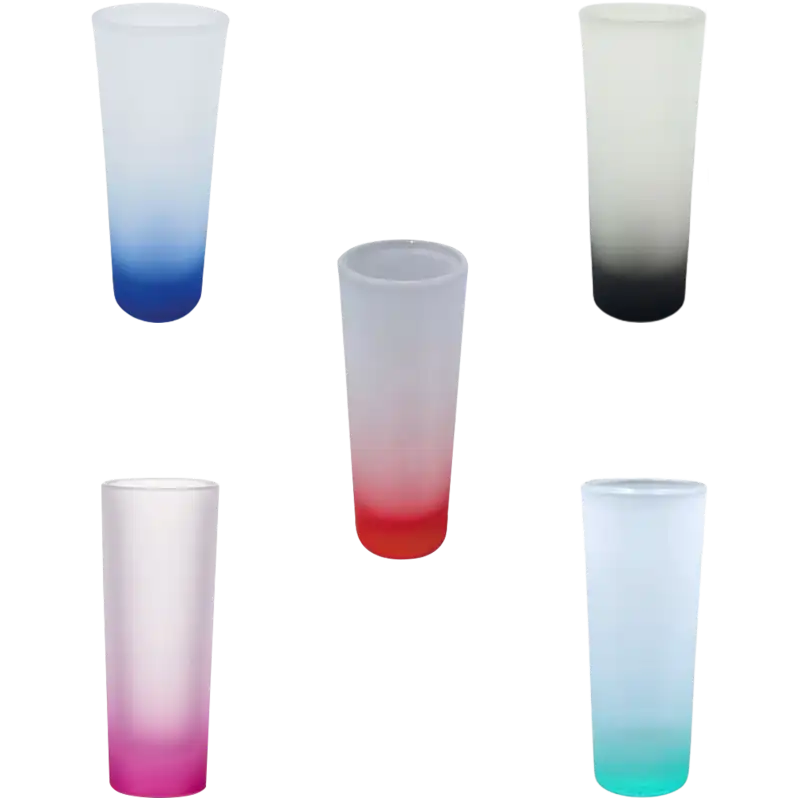 Vaso de vidrio 2.5oz Estilo tequilero Glaseado con fondo de color (Caja de 12) Color Make