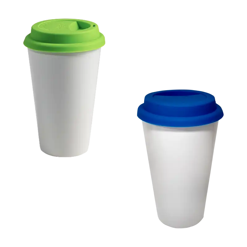 Vaso Tumbler de cerámica 15oz. Cónico con tapa de silicón