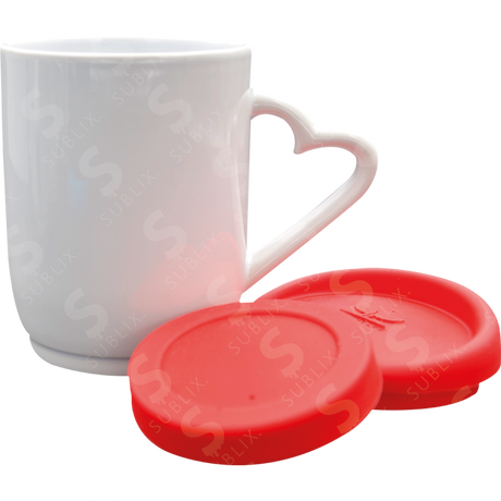 Taza de cerámica 11oz. Asa de corazón con tapa de silicón color rojo ColorMake