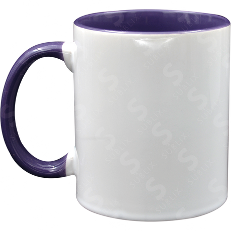 Taza de cerámica 11oz. Blanca. Interior y asa color morado ColorMake