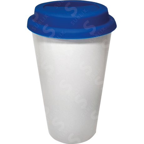 Vaso Tumbler de cerámica 15oz. Cónico con tapa de silicón color azul ColorMake