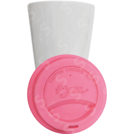 Vaso Tumbler de cerámica 15oz. Cónico con tapa de silicón color rosa ColorMake