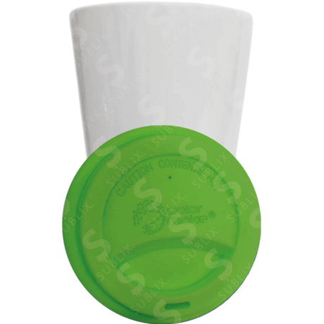 Vaso Tumbler de cerámica 15oz. Cónico con tapa de silicón color verde