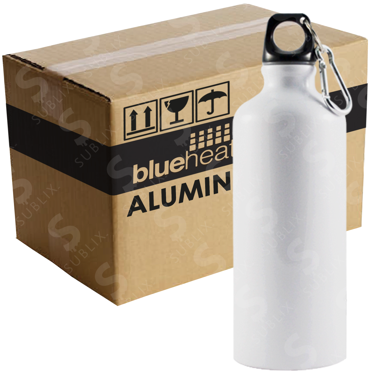 Botella de aluminio 750ml Deportiva color blanco (Caja de 12) Blue Heat