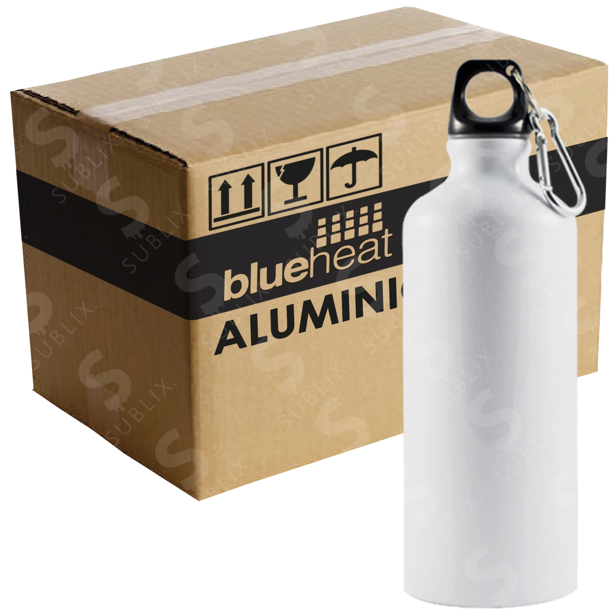 Botella de aluminio 600ml Deportiva color blanco (Caja de 12) Blue Heat