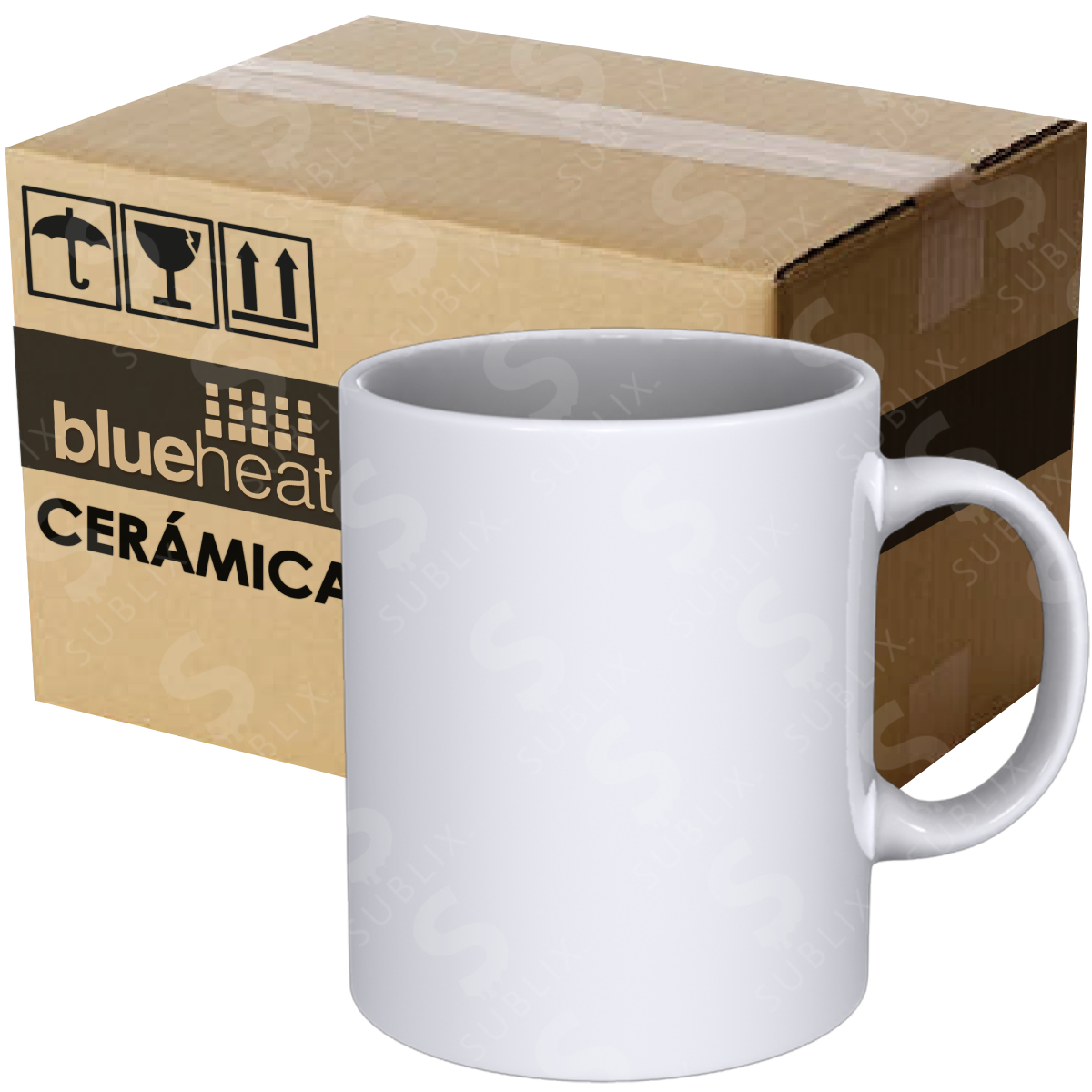 Taza de cerámica 11oz Blanca Reforzada  Linea Grado A (Caja de 36) Blue Heat