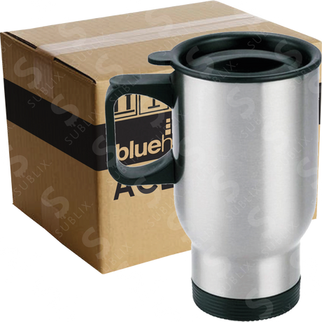 Jarra de Acero 16oz Tipo Viajera Color Plata (Caja de 12) Blue Heat