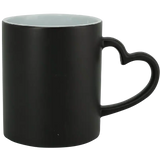 Taza de cerámica 11oz. Mágica color negro con asa de corazón (Caja de 6)