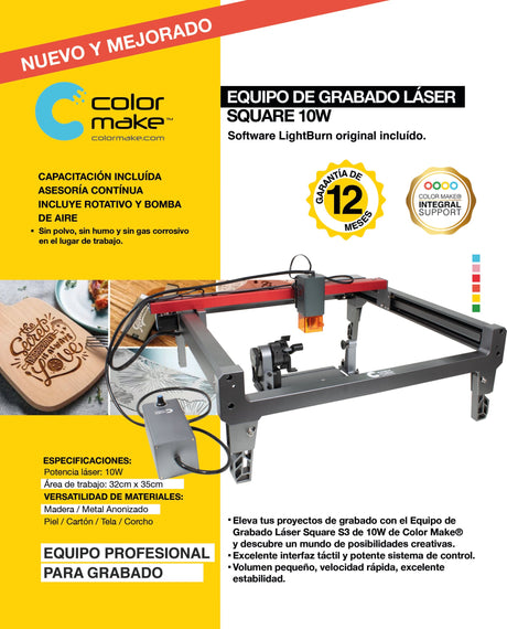 Máquina De Grabado Y Corte Láser De Diodo Azul Square S3 10W Con Rotativo