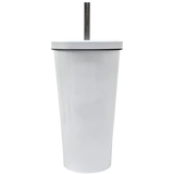 Vaso de acero tipo Tumbler de 550ml Cónico tapa y popote Color Blanco (Caja de 12) Color Make