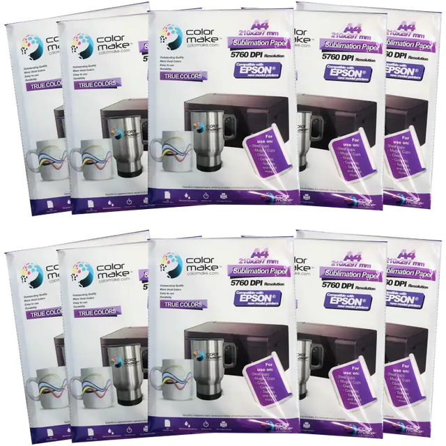 Papel de sublimación A4. 100gr. True Colors ColorMake | Caja de 24 paquetes | SKU CFSPQNA0240A4NTC | Color Make