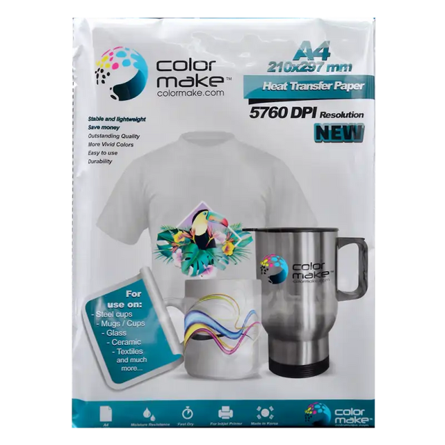 Papel de sublimación A4. Light ColorMake | Caja de 12 paquetes | SKU CFSPQNA0120A4NLT | Color Make