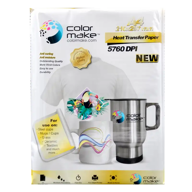 Papel de sublimación A4. Premium ColorMake | Caja de 10 paquetes | SKU CFSPQNA0100A4NPR | Color Make