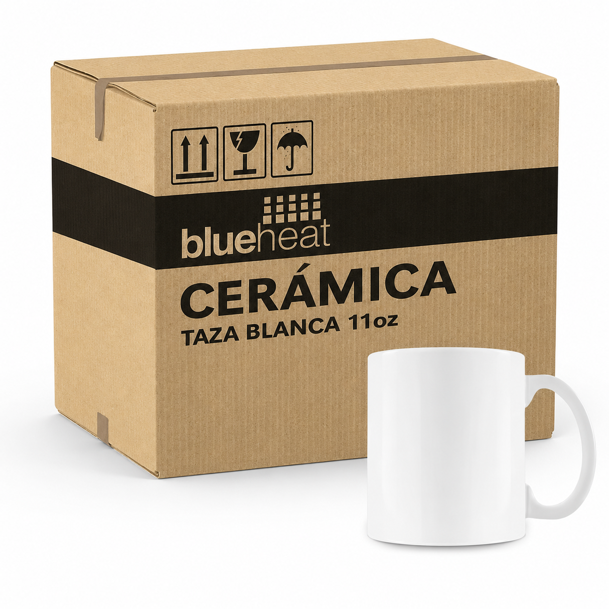 Taza de cerámica 11oz Blanca Linea Grado A (Caja de 36) Blue Heat