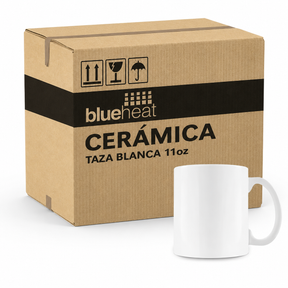 Taza de cerámica 11oz Blanca Linea Grado A (Caja de 36) Blue Heat | Caja de 36 piezas | SKU BAAMGAA036011OWH | Blue Heat