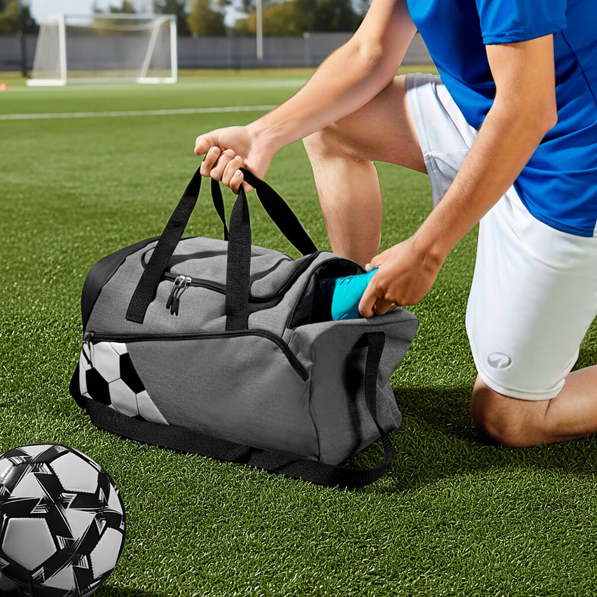MALETA DEPORTIVA SOCCER - BLANCO CON NEGRO