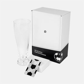 SET DE VASO Y DESTAPADOR SOCCER - BLANCO CON NEGRO