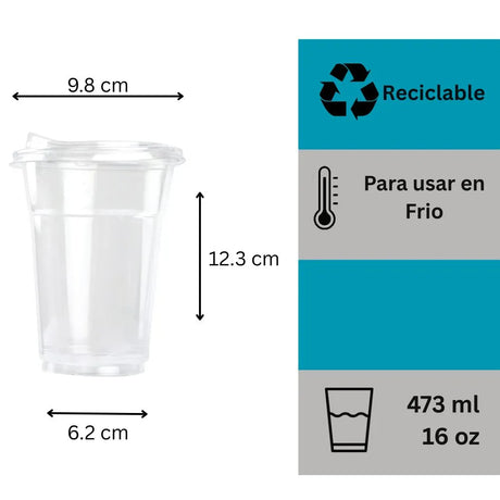 Vaso Desechable Cristalino PET 16 oz Personalizado a 1 tinta