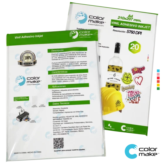 Vinil Adhesivo Imprimible Inkjet Blanco Brillante A4 Color Make