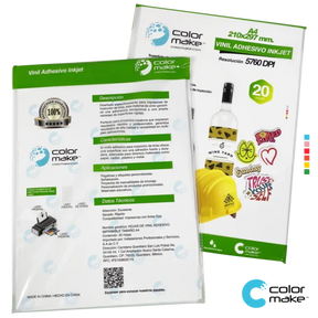 Vinil Adhesivo Imprimible Inkjet Blanco Brillante A4 Color Make | 1 paquete | SKU CDNRGNA002510WHB-1 | Color Make