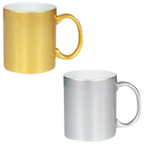 Taza de cerámica dorada y plateada. Reforzada (Caja de 36 pzas) Blue Heat