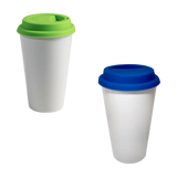 Vaso Tumbler de cerámica 15oz. Cónico con tapa de silicón